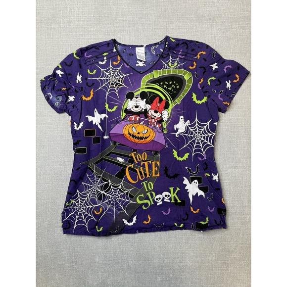 Disney Tops - Disney Mickey Mouse Halloween Purple SIZE LARGE Nurse Scrub Top Uniform